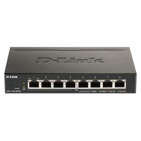 Switch D-Link 8xRJ45 GbE PoE+ Negro (DGS-1100-08PV2)