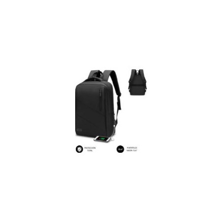 Mochila SUBBLIM City 15.6" USB Negra (SUB-BP-2BL2002)