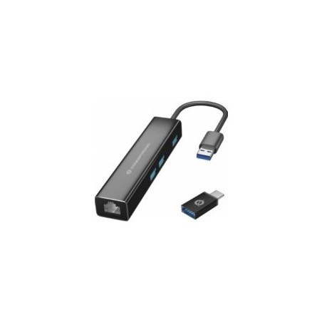 Hub CONCEPTRONIC USB-A a 3USB-A 1xRJ45 Negro (DONN07BA)