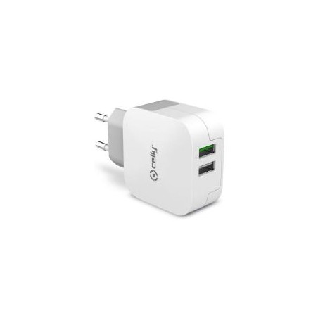 Cargador de Pared CELLY 2xUSB-A Blanco (TC2USBTURBO)
