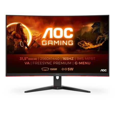 Monitor Gaming AOC 32" VA 2K 165Hz Curvo (CQ32G2SE/BK)