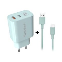 Cargador NUBBEH Bhoot30W Cable USBA/C 18W 1.5m Turquesa