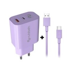 Cargador NUBBEH Bhoot 30W + Cable USB-A/C 18W 1.5m Lila
