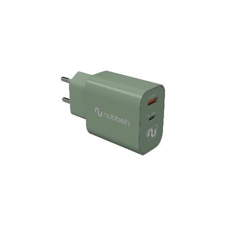 Cargador Pared NUBBEH USB-C 30W PD Verde (NBWALLCHG)