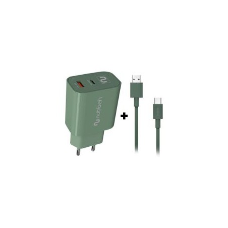 Cargador NUBBEH Bhoot 30W Cable USB-A/C 18W 1.5m Verde