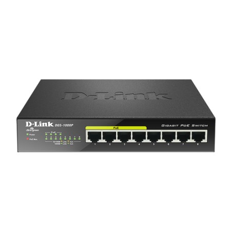 Switch D-Link 8xRJ45 GbE PoE Negro (DGS-1008P)