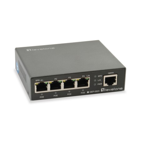 Switch LevelOne 5xRJ45 GbE 4xPoE 60W Negro (GEP-0523)