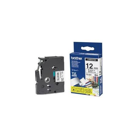 Cinta BROTHER 12mm 8m Negro sobre Blanco (TZe-231)