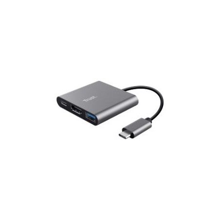 Adaptador Trust Dalyx 3en1 USB-C Auminio/Negro (23772)