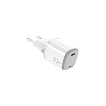 Cargador Pared CELLY 1USB-C 30W Blanco (UPTC1USBC30WWH)