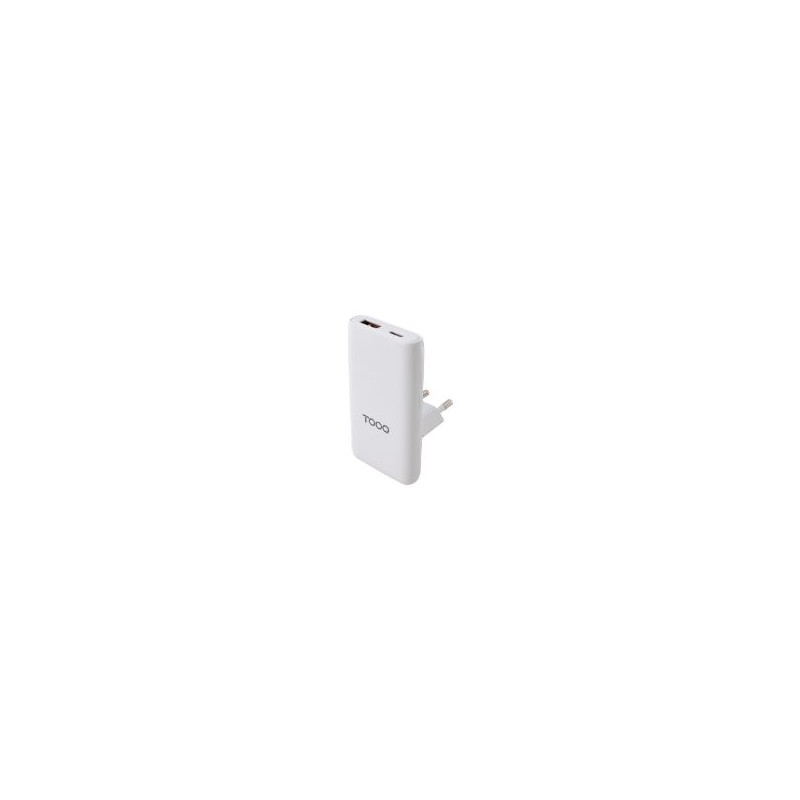 Cargador de Viaje TooQ GaN USB-A/USB-C PD/QC 65W Blanco