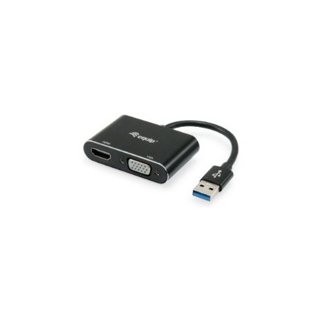 Cable EQUIP USB-A/M a HDMI/VGA/H 0.2m Negro (EQ133386)