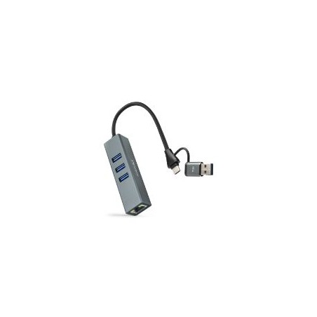 Conversor Nanocable USB-A/C a RJ45+3xUSB-A (10.03.0412)