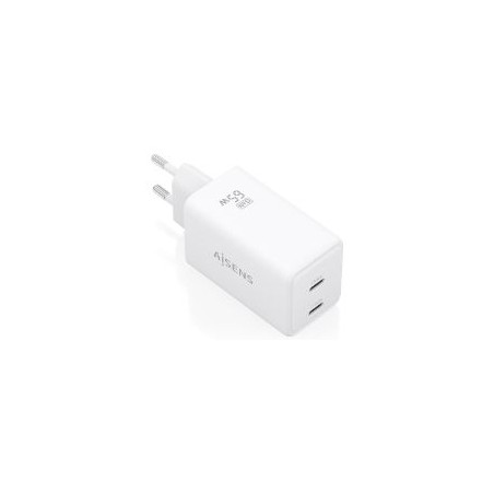 Cargador Pared AISENS GaN 65W 2xUSB-C (ASCH-65W2P078-W)